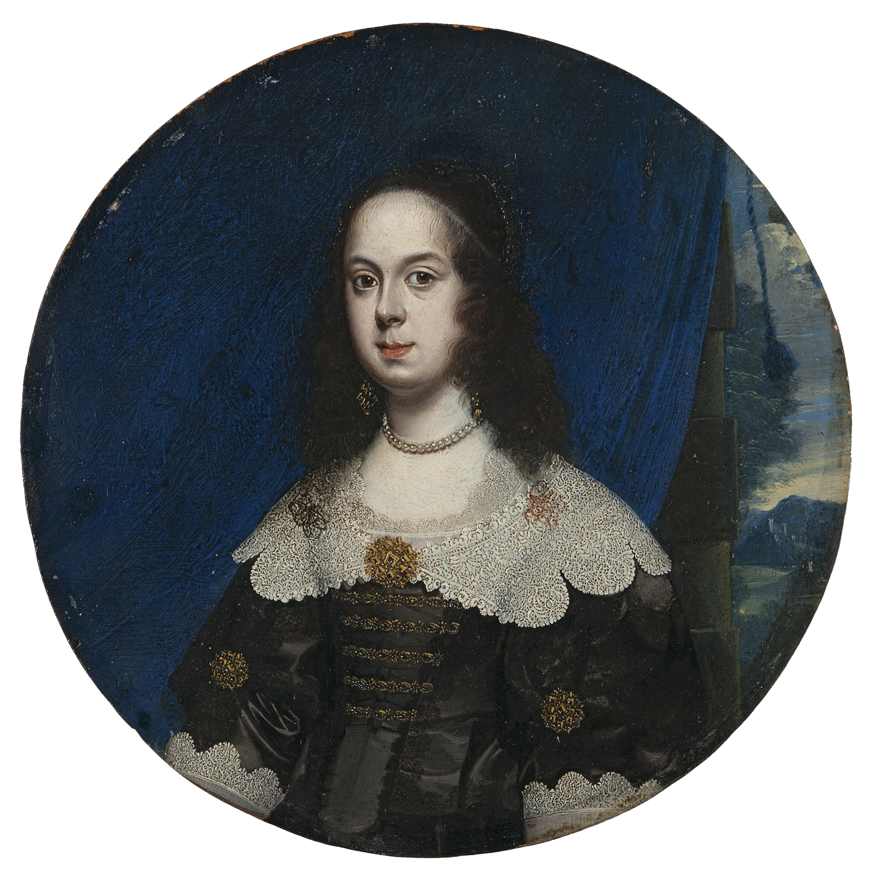 Brustbild der Vittoria della Rovere vor einem blauen Vorhang (LWL-Museum für Kunst und Kultur, Münster, Foto: Hanna Neander)