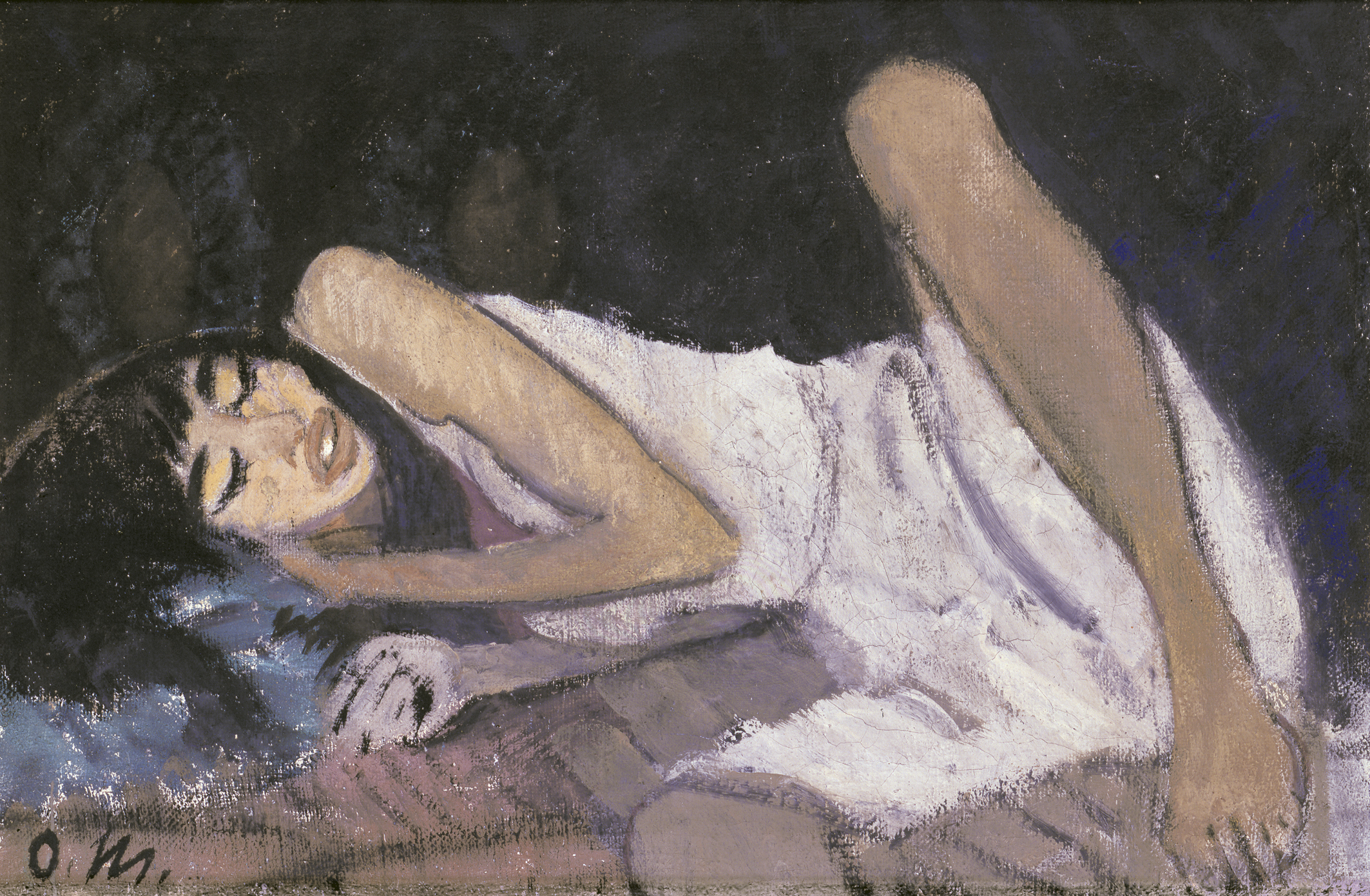 Gemälde einer liegenden Frau in weißer Kleidung.