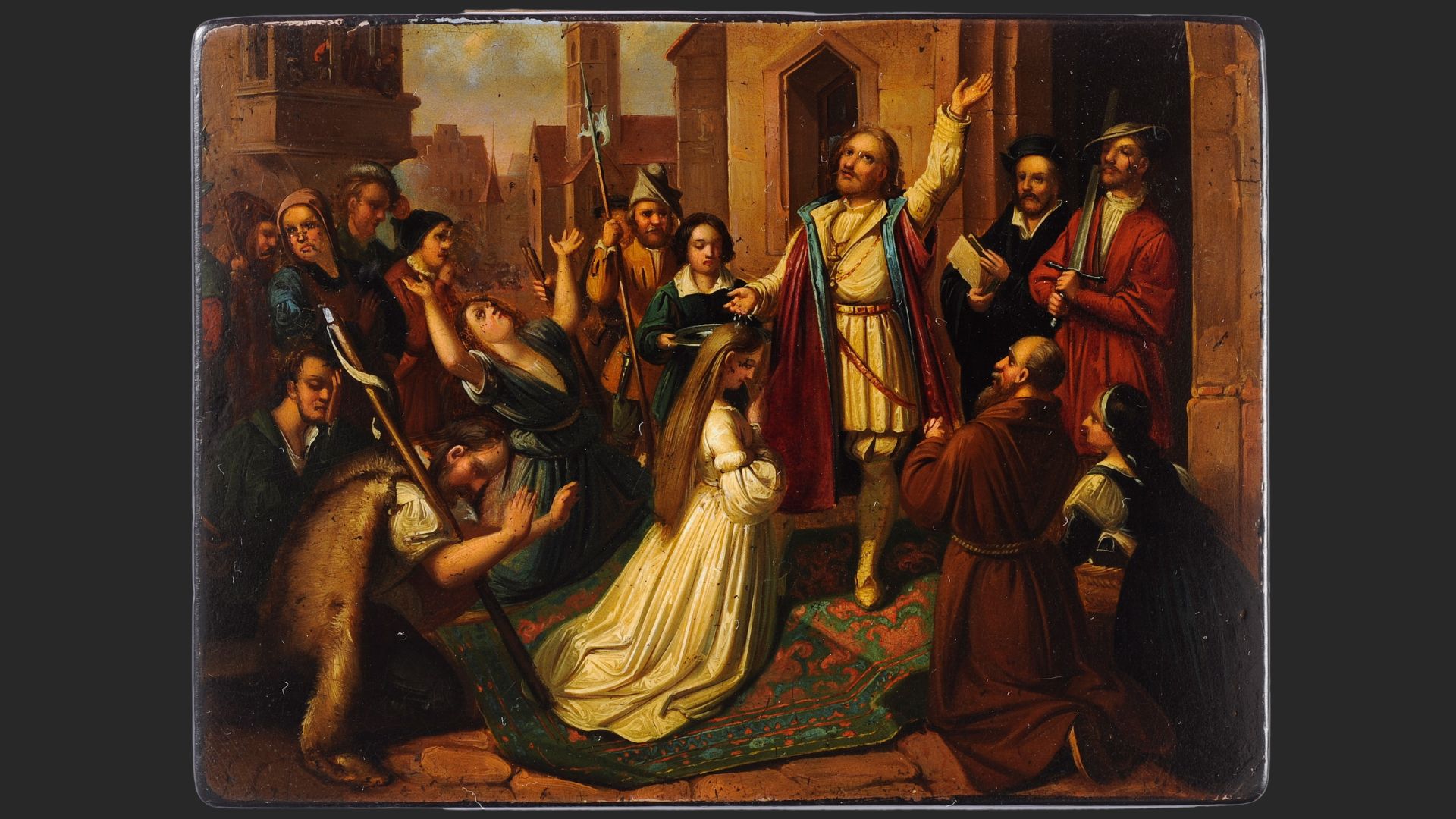 Johann Karl Ulrich Bähr: Jan van Leiden bei der Taufe eines Mädchens. 1840, LWL-Museum für Kunst und Kultur