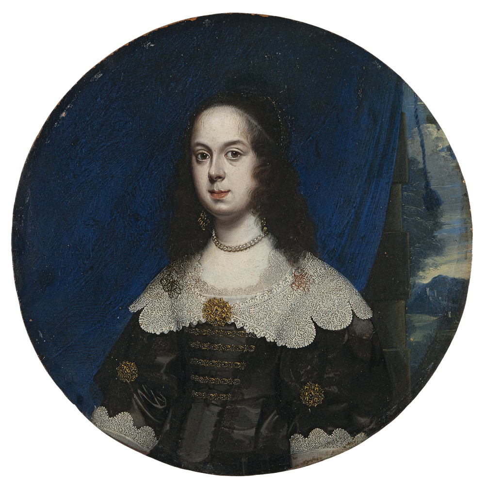 Brustbild der Vittoria della Rovere vor einem blauen Vorhang (LWL-Museum für Kunst und Kultur, Münster, Foto: Hanna Neander)