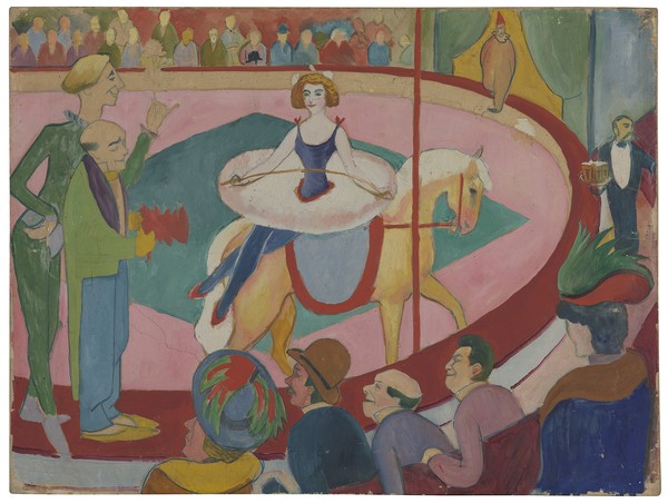 August Macke, CirkusbildI: Kunstreiterin mit Clowns, 1911, LWL-Museum für Kunst und Kultur, Dauerleihgabe aus Privatbesitz. Foto: LWL/Neander