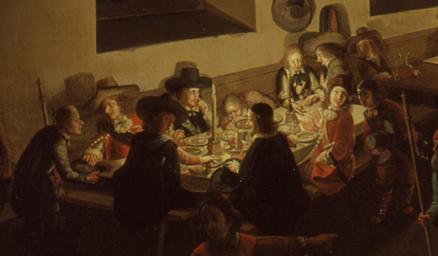 Ausschnitt des Gemäldes der Gäste am Tisch Ausschnitt des Gemäldes der Gäste am Tisch