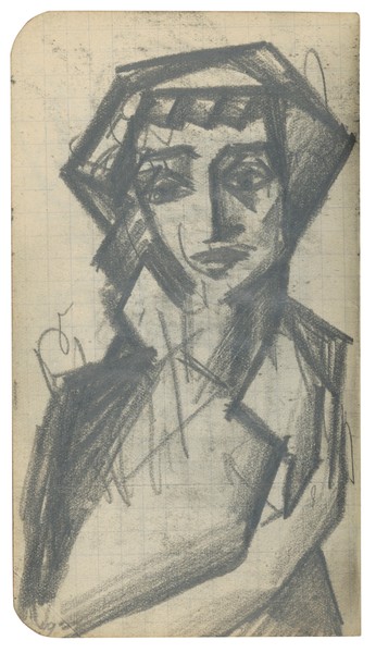 August Macke, Frau in Halbfigur, 1913, Bleistift auf Papier, Skizzenbuch Nr. 55A, LWL-Museum für Kunst und Kultur, Münster
