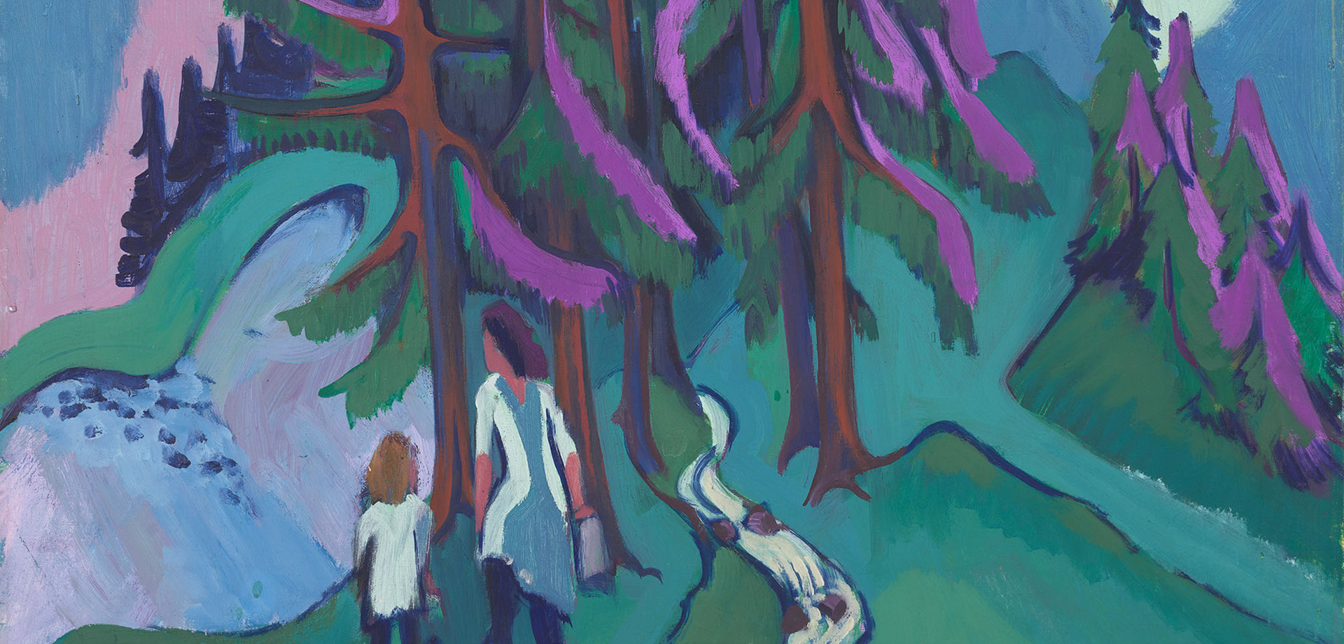 Frau mit Kind unter Tannen von Ernst Ludwig Kirchner