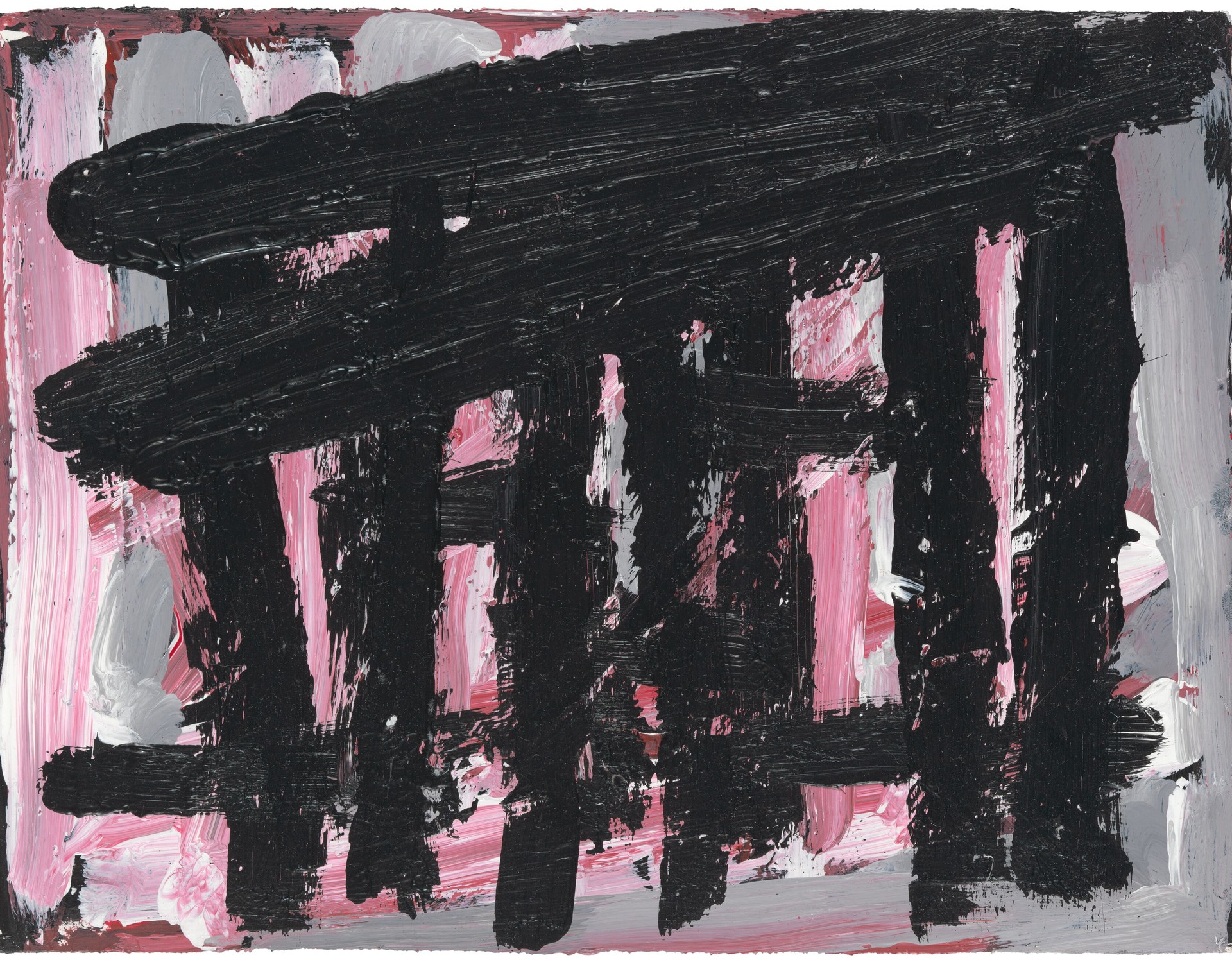 Zeichnung von Phyllida Barlow. Schwarze Struktur auf rosa pinkem Grund. Foto: LWL/Neander
