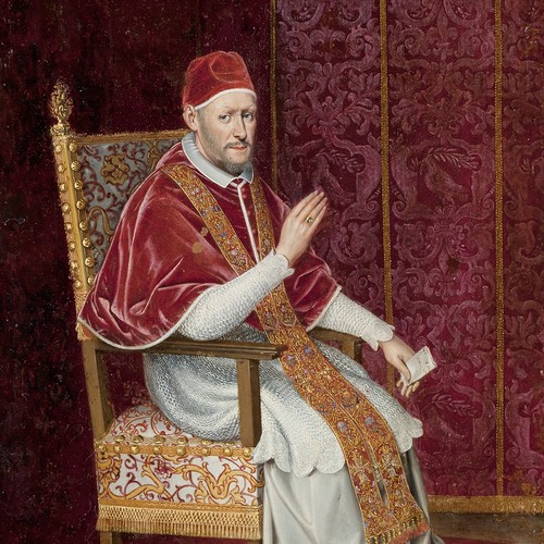 Papst Innozenz in sitzender Pose mit Segensgestus (Bild: LWL-Museum für Kunst und Kultur, Münster, Foto: Hanna Neander)