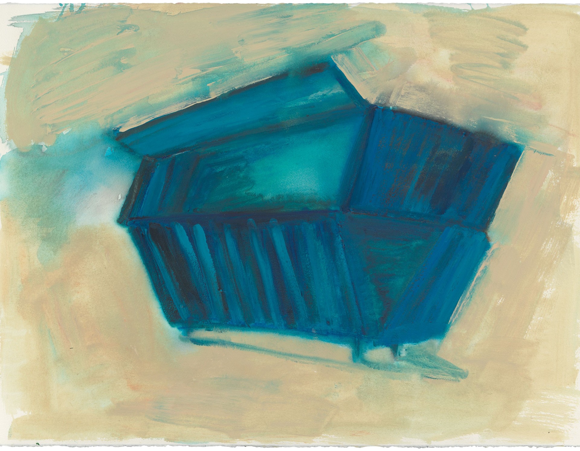 Zeichnung von Phyllida Barlow. Blaues Objekt auf beigem Grund. Foto: LWL/Hannah Neander