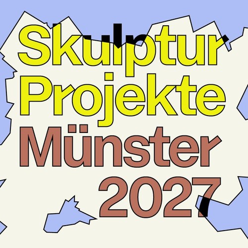 Das Bild zeigt das Logo der Skulptur Projekte 2027. In bunter Schrift steht dort "Skulptur Projekte Münster 2027".