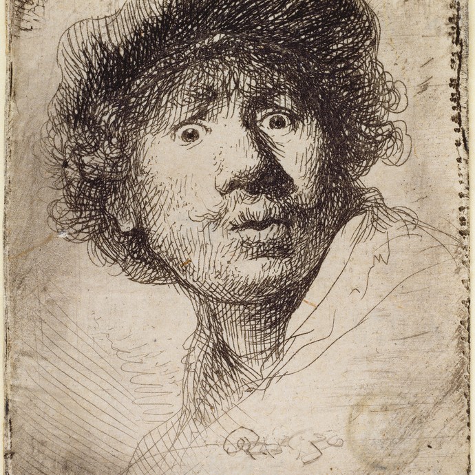 Rembrandt van Rijn, Selbstbildnis mit aufgerissenen Augen, 1630. Foto: © Städel Museum - U. Edelmann -ARTOTHEK (vergrößerte Bildansicht wird geöffnet)