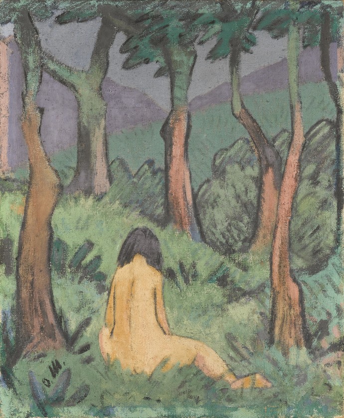 Otto Mueller, Sitzender Akt unter Bäumen, um 1920