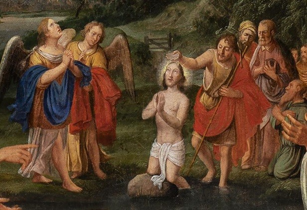 Ausschnitt des Gemäldes mit dem Knieenden Jesus und Johannes dem Täufer