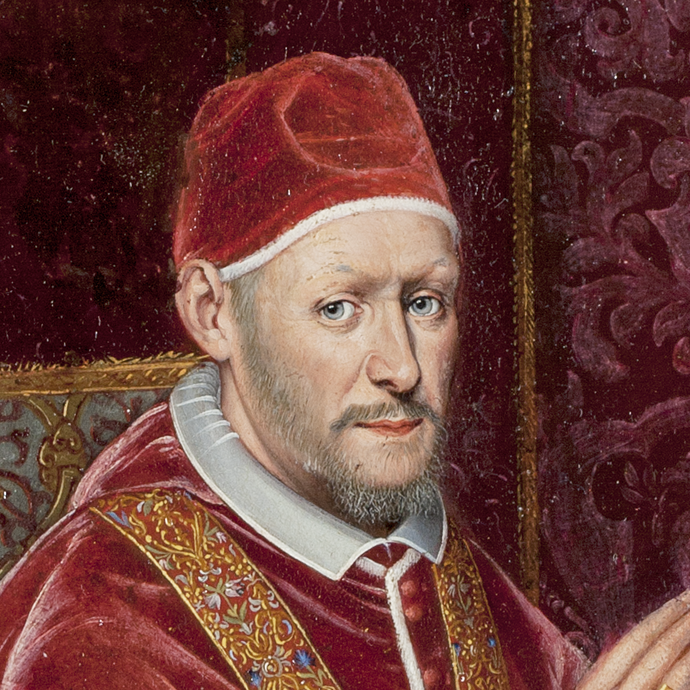 Nahaufnahme vom Gesicht des Papstes Innozenz X. (vergrößerte Bildansicht wird geöffnet)