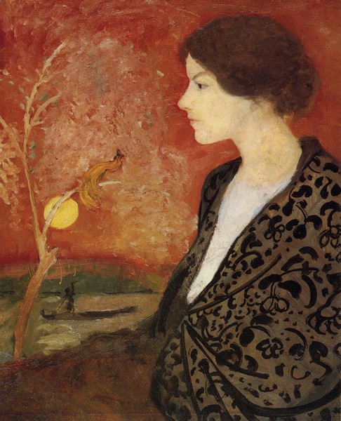 August Macke, Porträtstudie Elisabeth Gerhardt (aus dem Gedächtnis), 1907, Öl auf Karton, auf Hartfaserplatte aufgezogen, Leihgabe aus
Privatbesitz