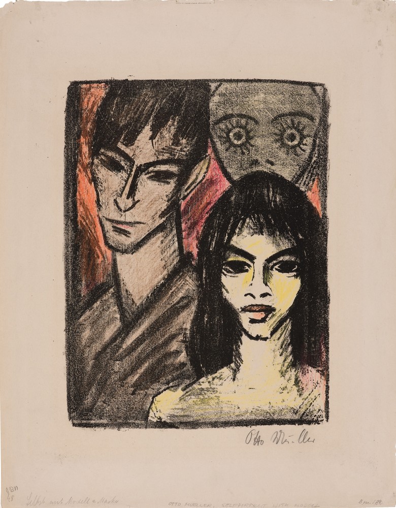 Otto Mueller, Selbstbildnis mit Modell und Maske. Blatt 3 der Mappe "Otto Mueller. 10 Lithografien", 1921/22, Sprengel Museum Hannover