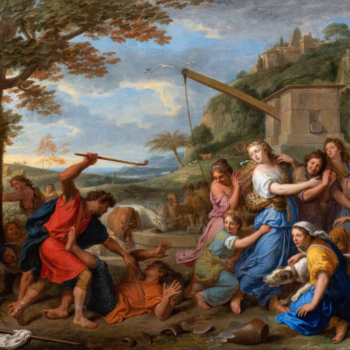 Charles Le Brun, Moses verteidigt die Töchter von Jethro, 1687. © Galleria Estense, Modena (vergrößerte Bildansicht wird geöffnet)