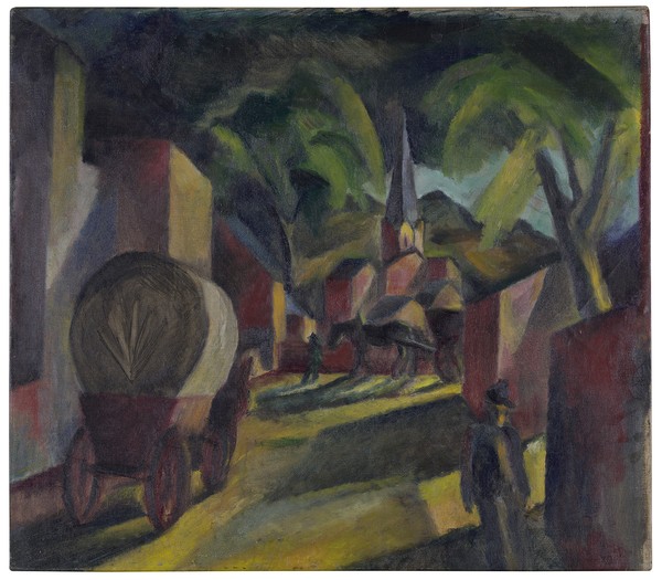 Paul Adolf Seehaus, Dorfstraße mit Planwagen, um 1914, Öl auf Leinwand, LWL-Museum für Kunst und Kultur, Münster