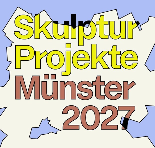 Das Bild zeigt das Logo der Skulptur Projekte 2027. In bunter Schrift steht dort "Skulptur Projekte Münster 2027".
