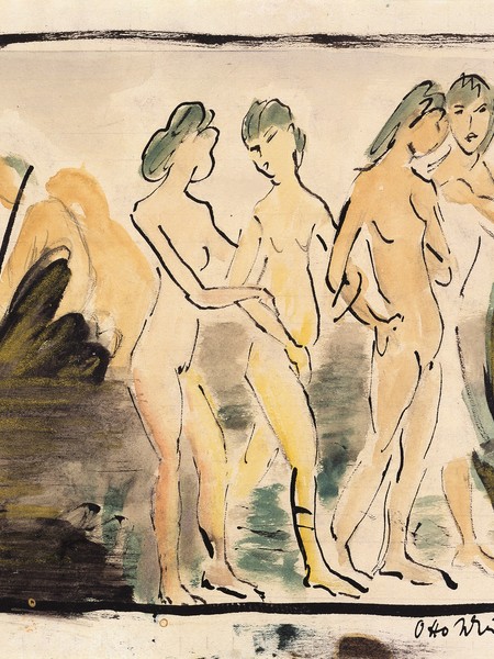 Unbekleidete weibliche Personen im Wasser.